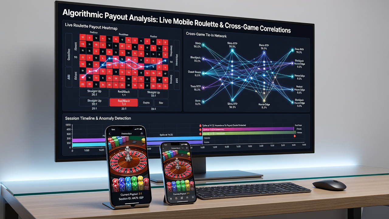 Analytics dashboard illustrating payout frequency graphs alongside bonus contribution rates for mobile roulette sessions